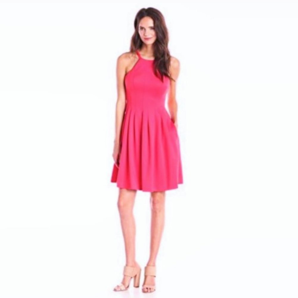 calvin klein pleated halter dress pink coral 10 Sheath dress